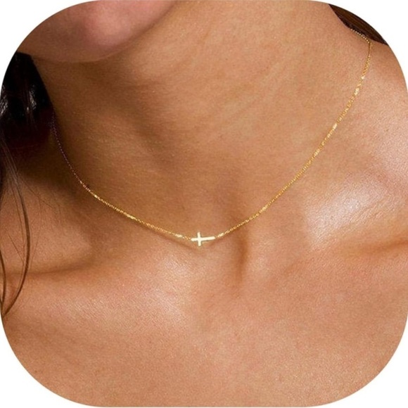 Women’s Cross Necklace Tiny Sideways 14K Gold Plated for Women Jewelry C… - Picture 1 of 8